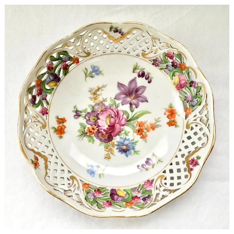 Schumann Bavaria Germany Early Dresden Line Flowered 8-Inch Bowl