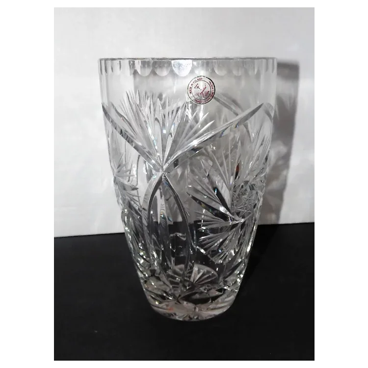 Made in Poland - Hand Cut Lead Crystal Vase w/Pinwheel Cut - 8 1/2
