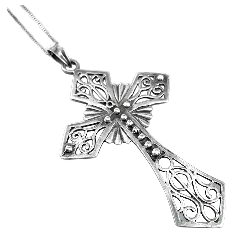 アクセサリー silver vintage cross PD LOVELY Vintage 1960s 70s Handmade Sterling Silver Ornate Design
