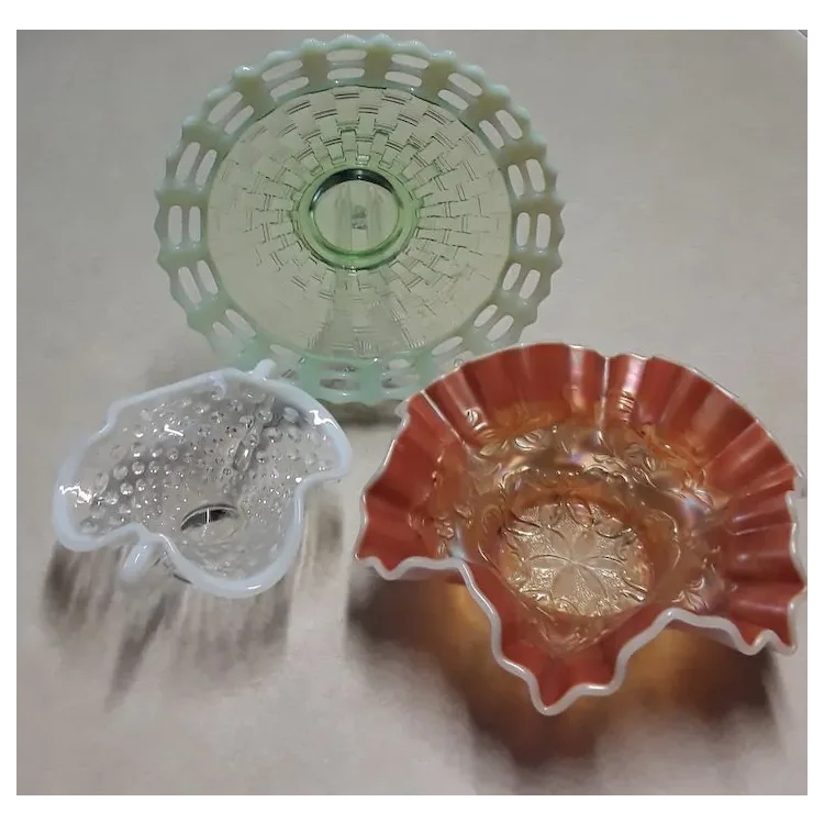 3 Vintage Opalescent Art Glass Pieces, Including Fenton Uranium
