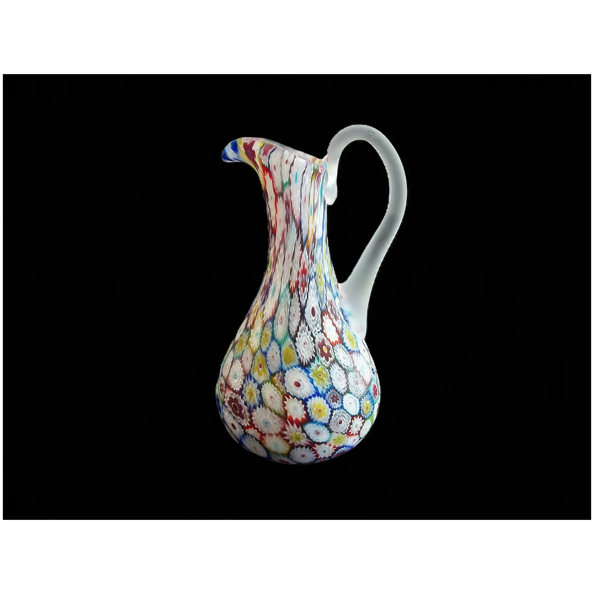 FRATELLI TOSO - Murano Frosted Millefiori Glass Pitcher - Italy