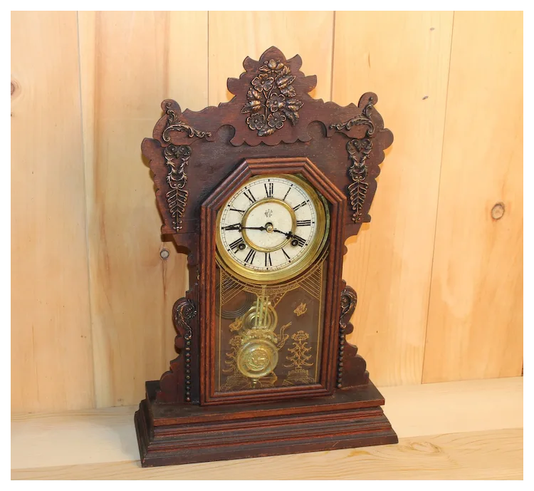 Antique Waterbury 8 Day Oak Parlour Clock * Serviced & Running