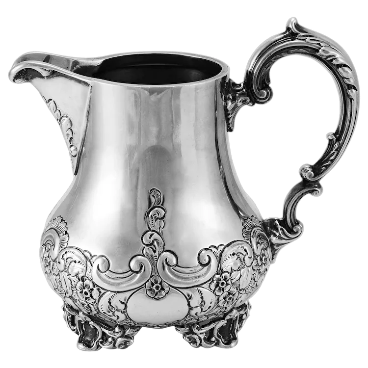 Antique J.G Ltd Heavy 925 Sterling Silver Hand Chase Cream Pitcher