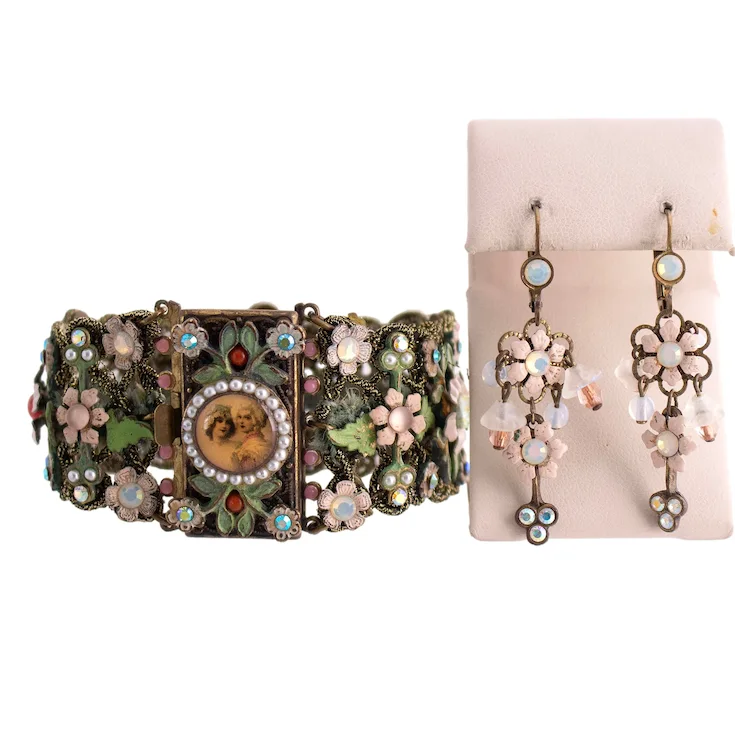 Michal Negrin Floral Bracelet and Earrings Set. For Sale at Ruby Lane