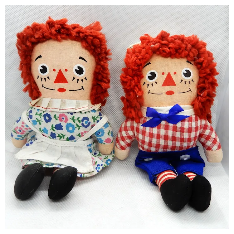 Miniature Knickerbocker Raggedy Ann and Andy Cloth Dolls 7 Inches