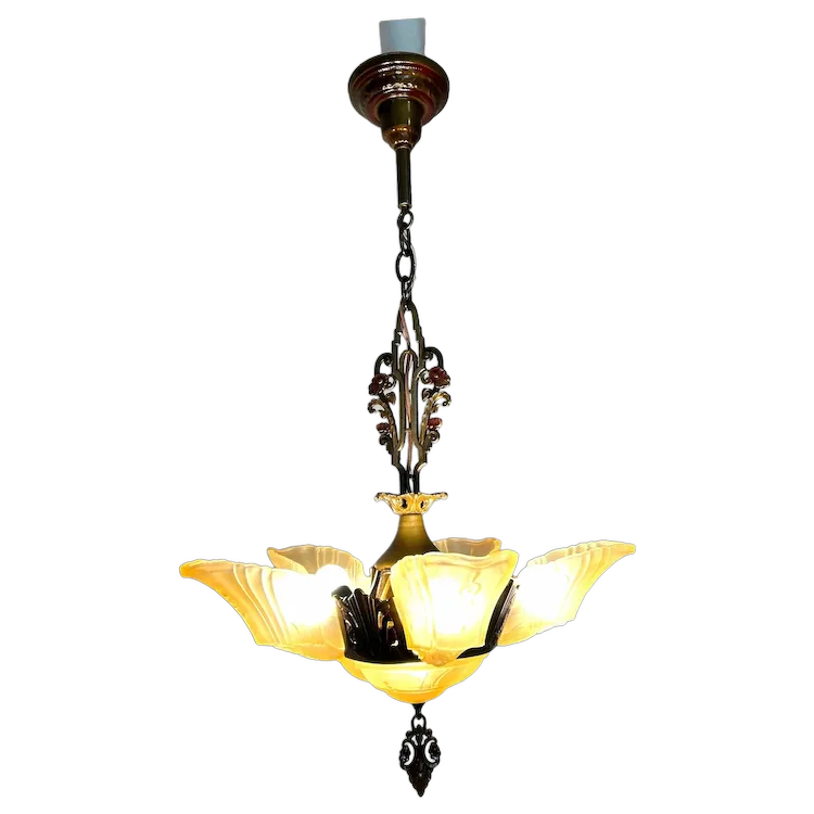Markel Art Deco 6 Light Slip Shade Chandelier. For Sale at Ruby Lane