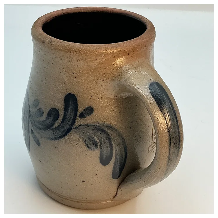 1990 Rowe Pottery Works Salt Glazed Cobalt Blue Design Mug. For