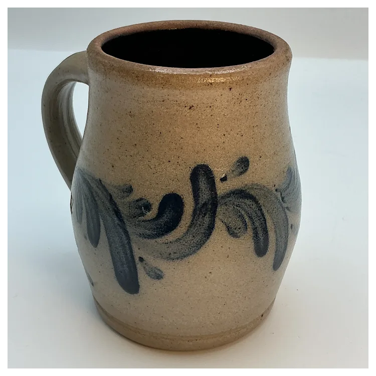 1990 Rowe Pottery Works Salt Glazed Cobalt Blue Design Mug. For