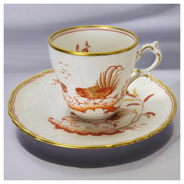 Richard Ginori Siena Rust Rooster Demitasse Cup & Saucer. For Sale