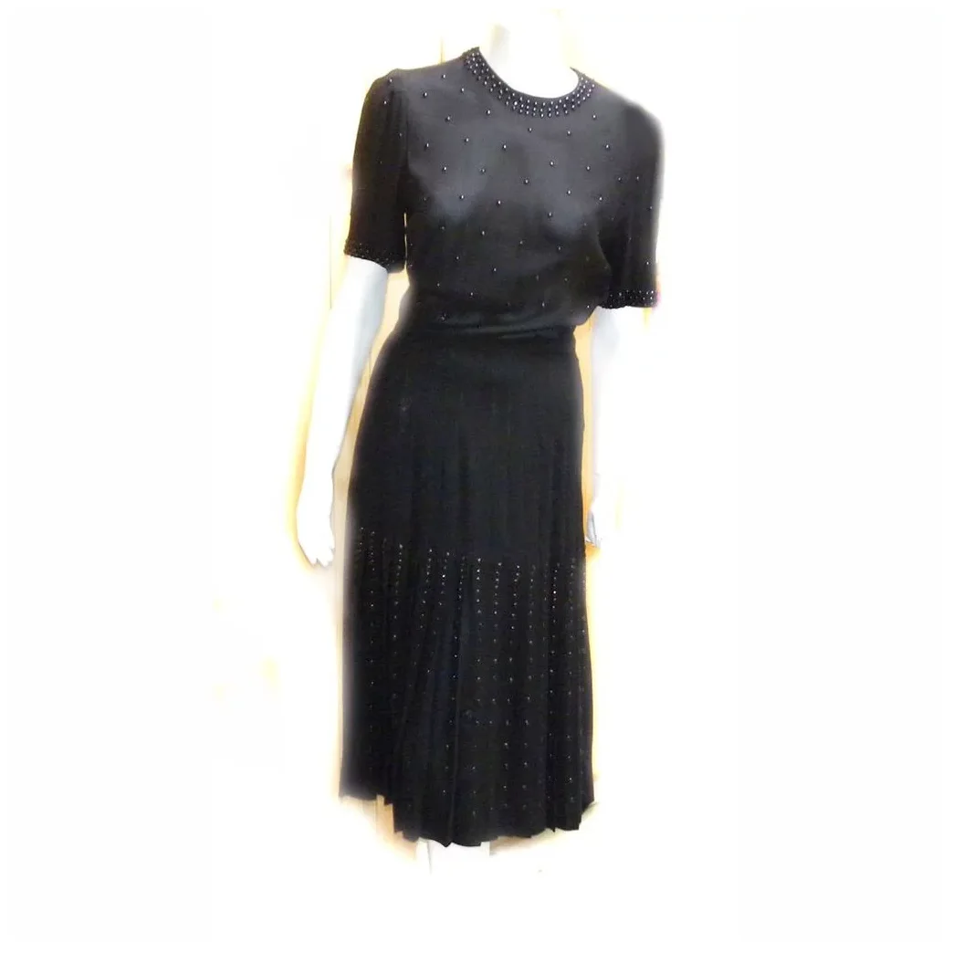 1930s black dress Ordinia Silk Gown in Bouquet Devoré Black main image 1