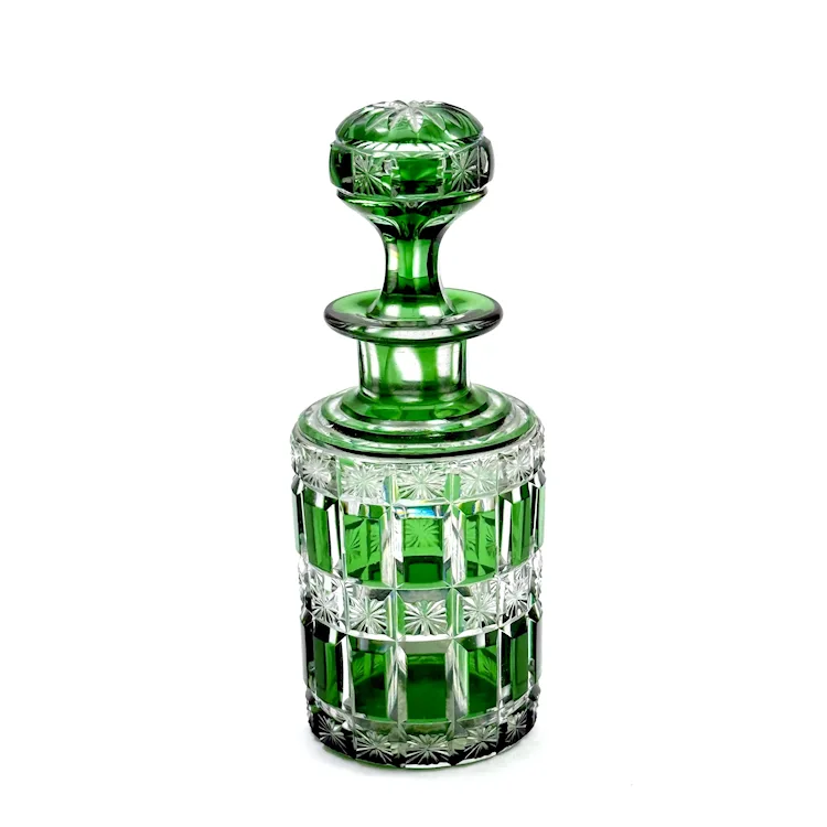 Large Antique BACCARAT Green Cut Crystal Glass Perfume Bottle with