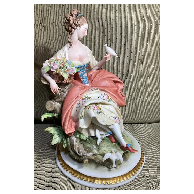 Capodimonte FIgure Of Seated Lady With Birds By GIUSEPPE CAPPE