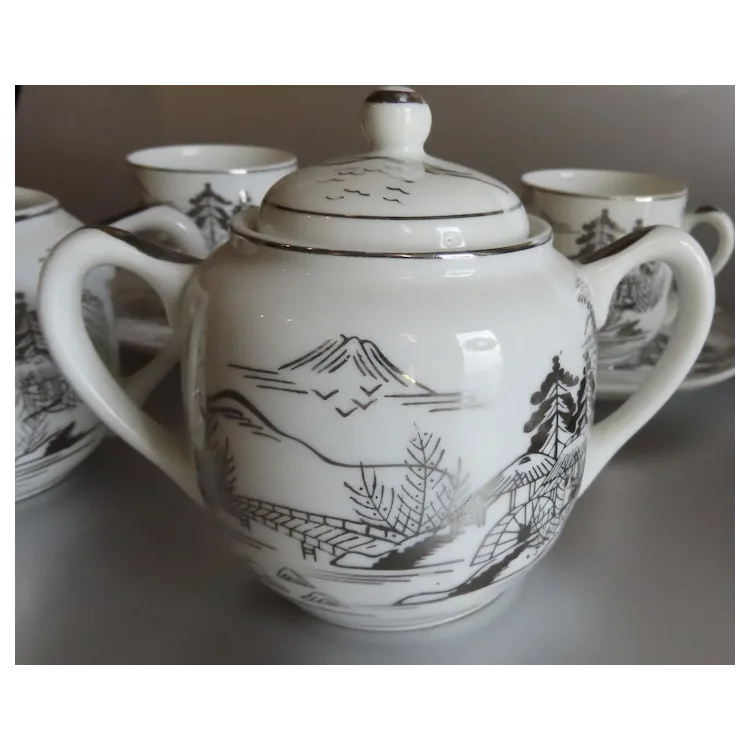 Vintage Japanese Kutani Lithopane Geisha Girl Coffee Tea Set Japan