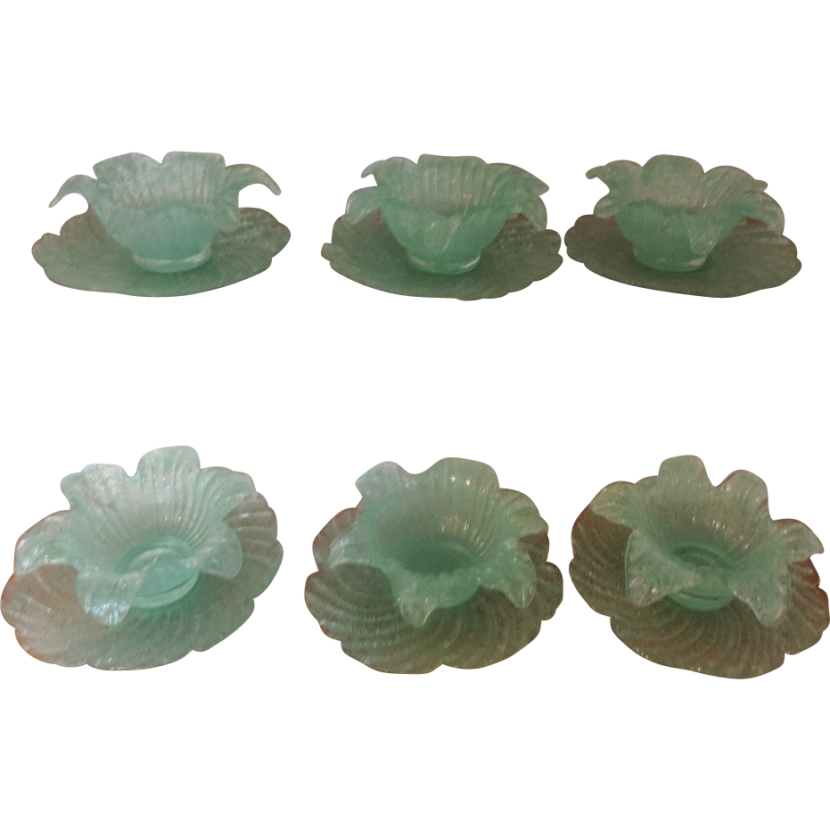 Set 6 Sea Foam Green Murano Glass Salad Plates & Fruit Bowls with from