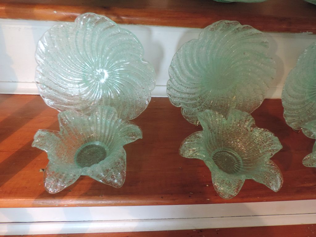 Set 6 Sea Foam Green Murano Glass Salad Plates & Fruit Bowls with from